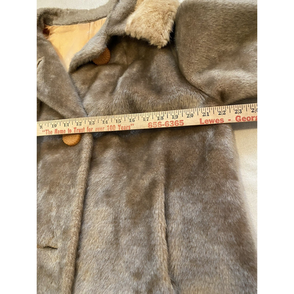 Vtg Tudor City 1960s Coat Womens Medium Tan Mink Collar Malden Otter Faux Fur - Picture 13 of 16